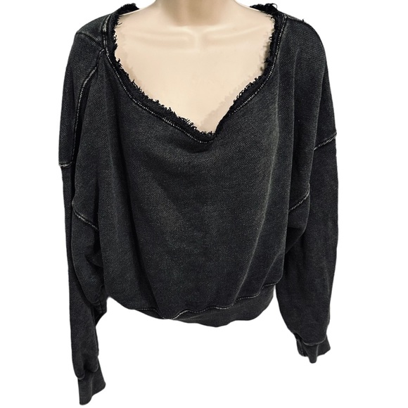 FREE PEOPLE Oversized Boxy Distressed French Terry Pullover Sweatshirt Small - Picture 1 of 8